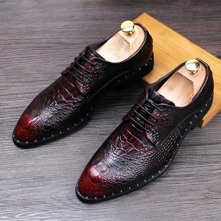 Men's Crocodile Pattern Leather Dress Shoes – Formal Slip-On Business Loafers