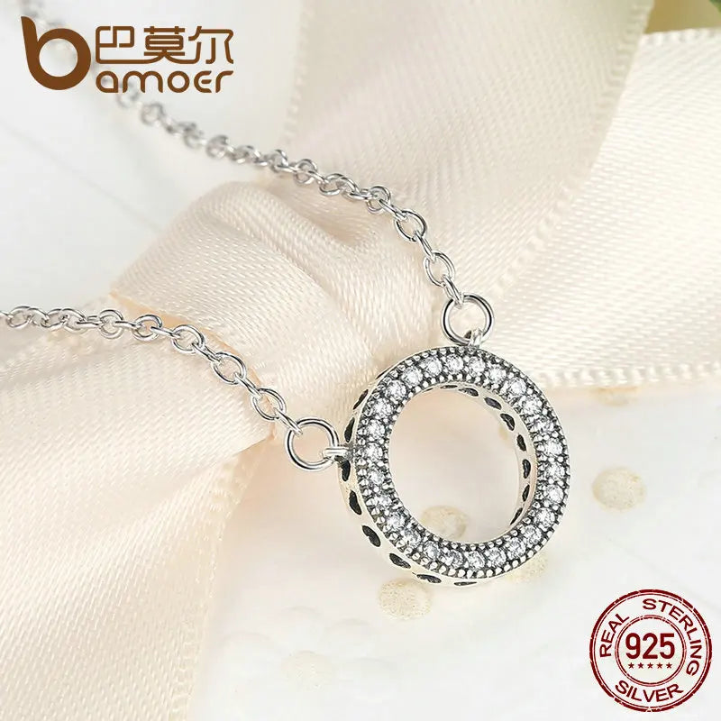 925 Sterling Silver Hearts of Brand Clear Zircon Round Shape Pendant Necklace for Women Party Fine Jewelry 17.71'' PSN010