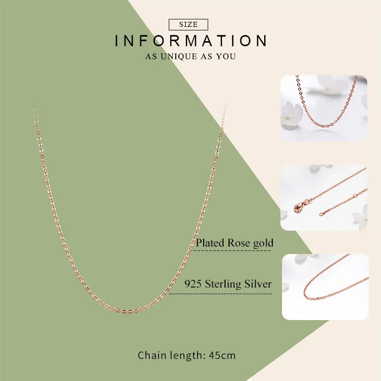 Rose Gold Color 925 Sterling Silver Necklace Chain Lobster Clasp Simple Chain Fashion Necklace Basic Jewelry 45cm
