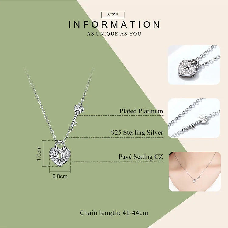 New Arrival Luxury 925 Sterling Silver Love Heart Lock & Key Pendant Necklace for Women Wedding Fine Jewelry SCN315