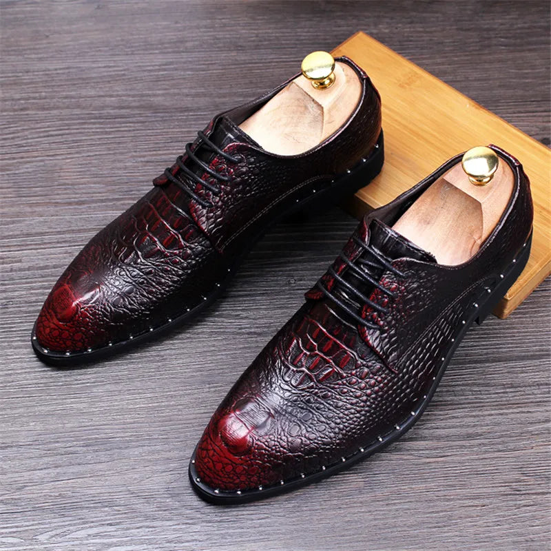 Men's Crocodile Pattern Leather Dress Shoes – Formal Slip-On Business Loafers