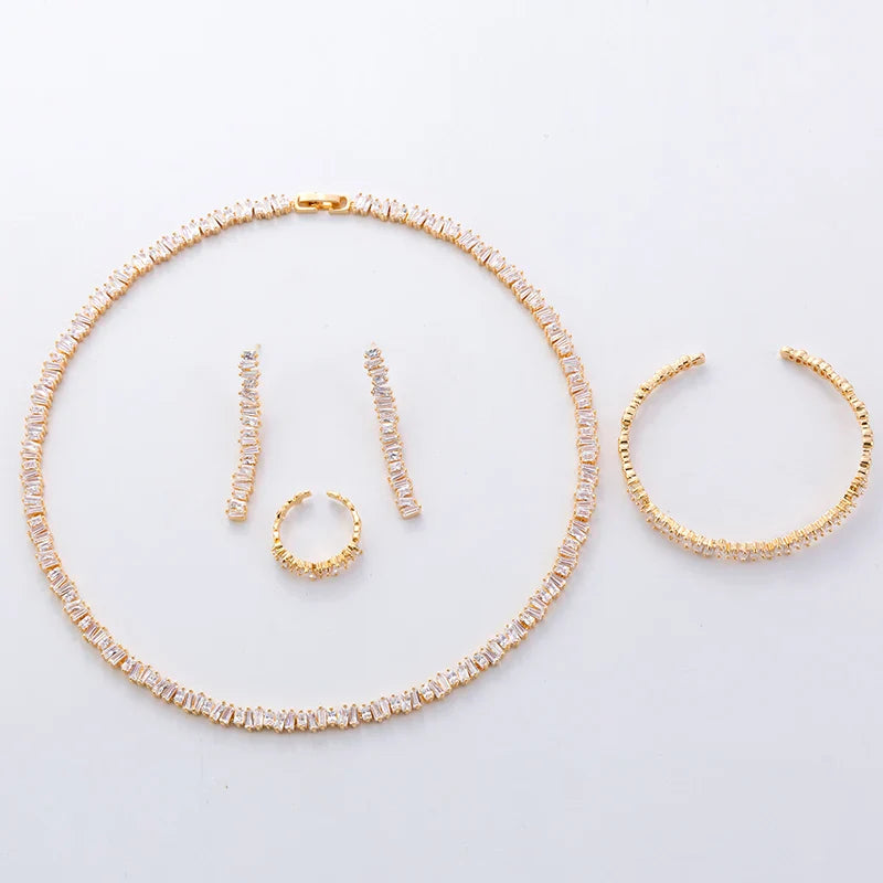 Fashion Irregural Paved Cubic Zinconia Costume Jewelry Set For Ladies Trendy Dubai Wedding Bridal Jewelry Sets TZ8014