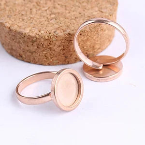 10pcs rose gold plated Fitting 12mm round cabochon ring blanks adjustable stainless steel base setting diy jewelry bezels