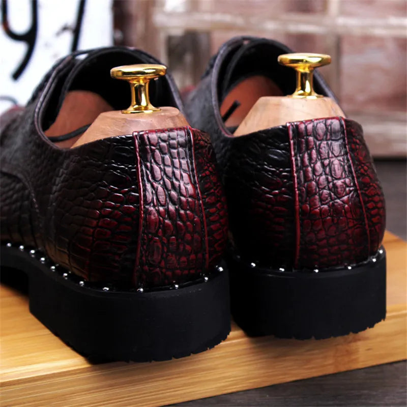 Men's Crocodile Pattern Leather Dress Shoes – Formal Slip-On Business Loafers