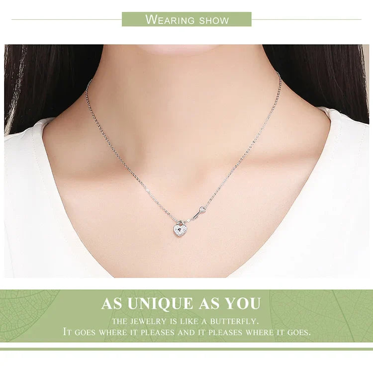 New Arrival Luxury 925 Sterling Silver Love Heart Lock & Key Pendant Necklace for Women Wedding Fine Jewelry SCN315