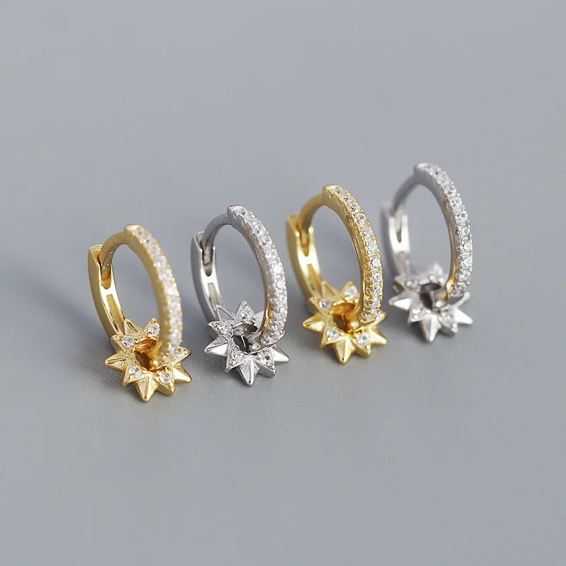 925 Sterling Silver Earring Zircon Sun Flower Ear Ring Geometric Style Water Drop Ear Bone Cute Temperament Woman Girl Ear Jewel