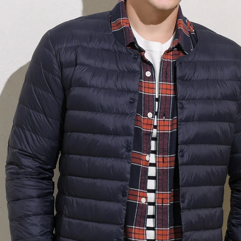 Matt Fabric Ultra Light Down Jacket Men V-neck Men's Down Jacket Slim Windproof Portable Lightweight Coat Warm Liner