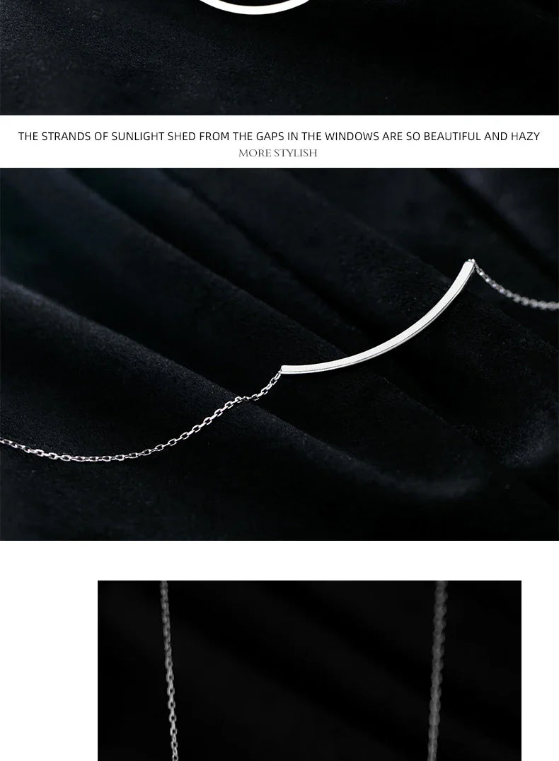 Silver Simple Geometric Female Necklaces 100% 925 Sterling Silver Classic Fashion Chain Necklaces For Women Girl Jewelry