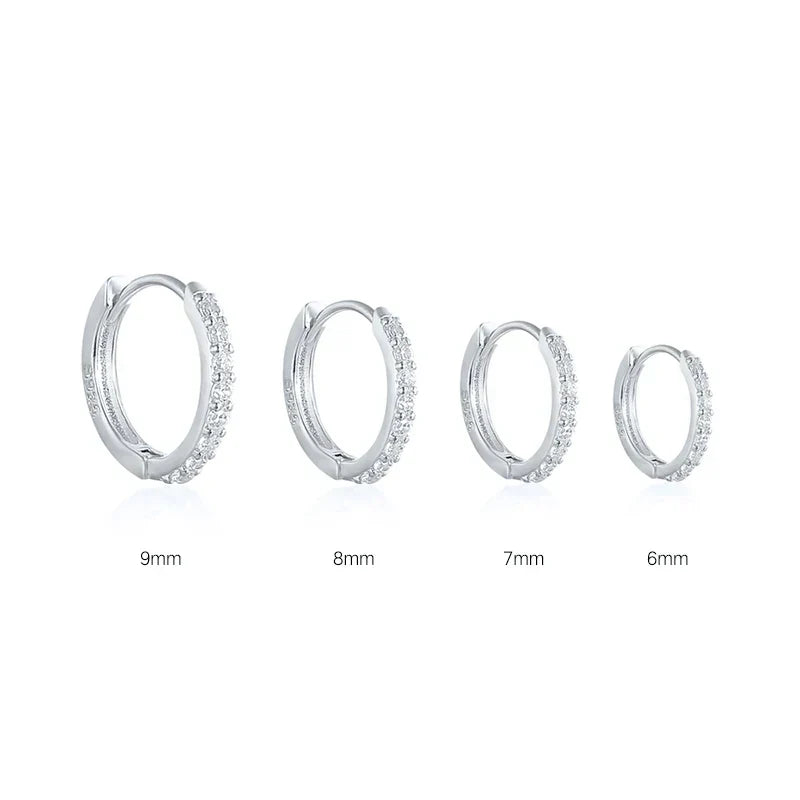 6/7/8/9mm Real 925 Sterling Silver Zircon Hoop Earrings for Women Huggie Earring Piercing Earings Jewelry Pendientes