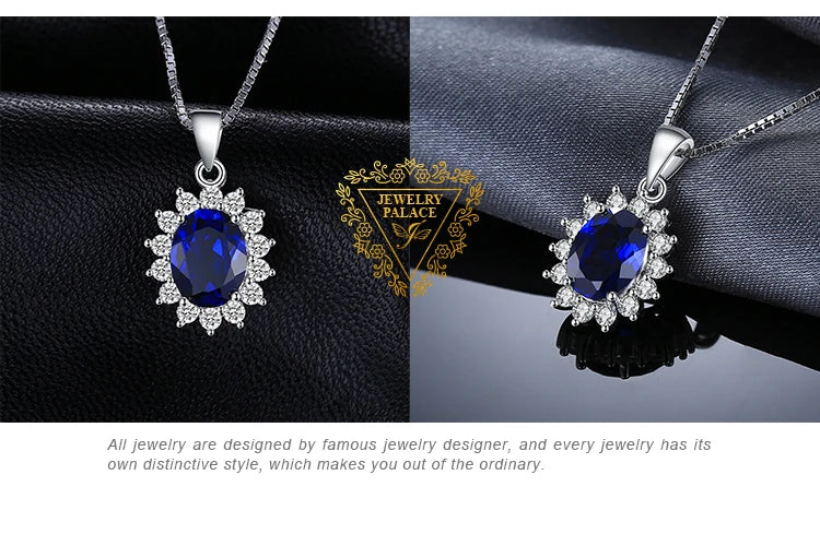 Princess Diana Created Blue Sapphire Ruby Simulated Emerald 925 Sterling Silver Pendant Necklace Women No Chain