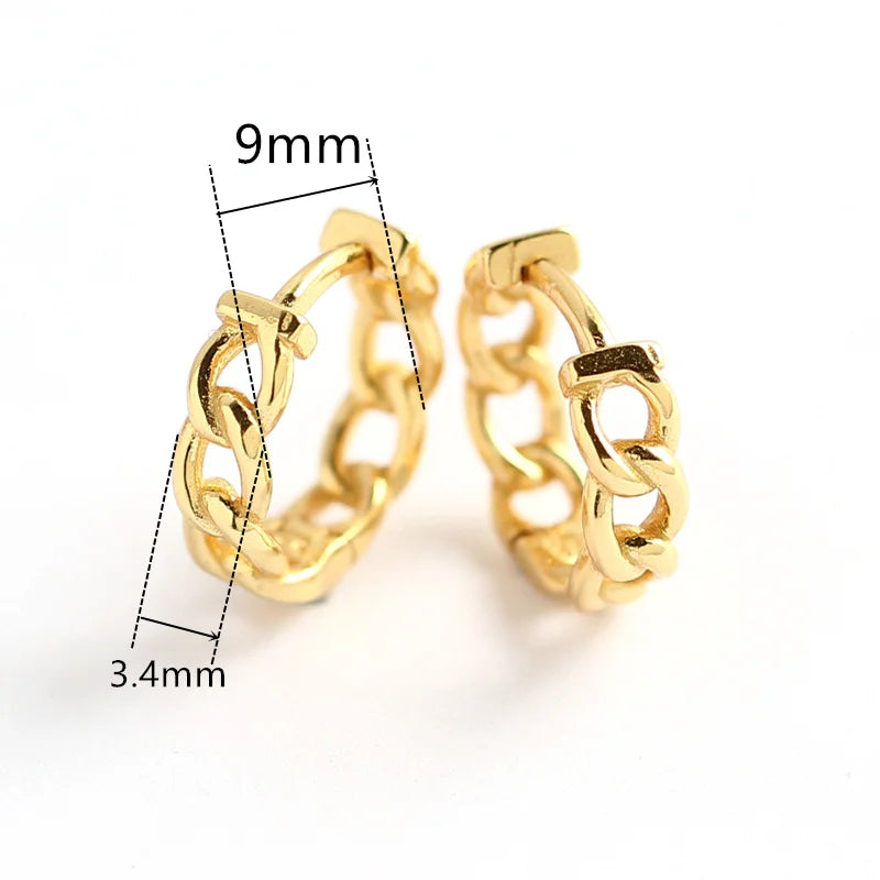 Real 100% 925 Sterling Silver Punk Hip-Hop Link Chain Gothic Studs Earrings for Fashion Women Jewelry Accessories 2022