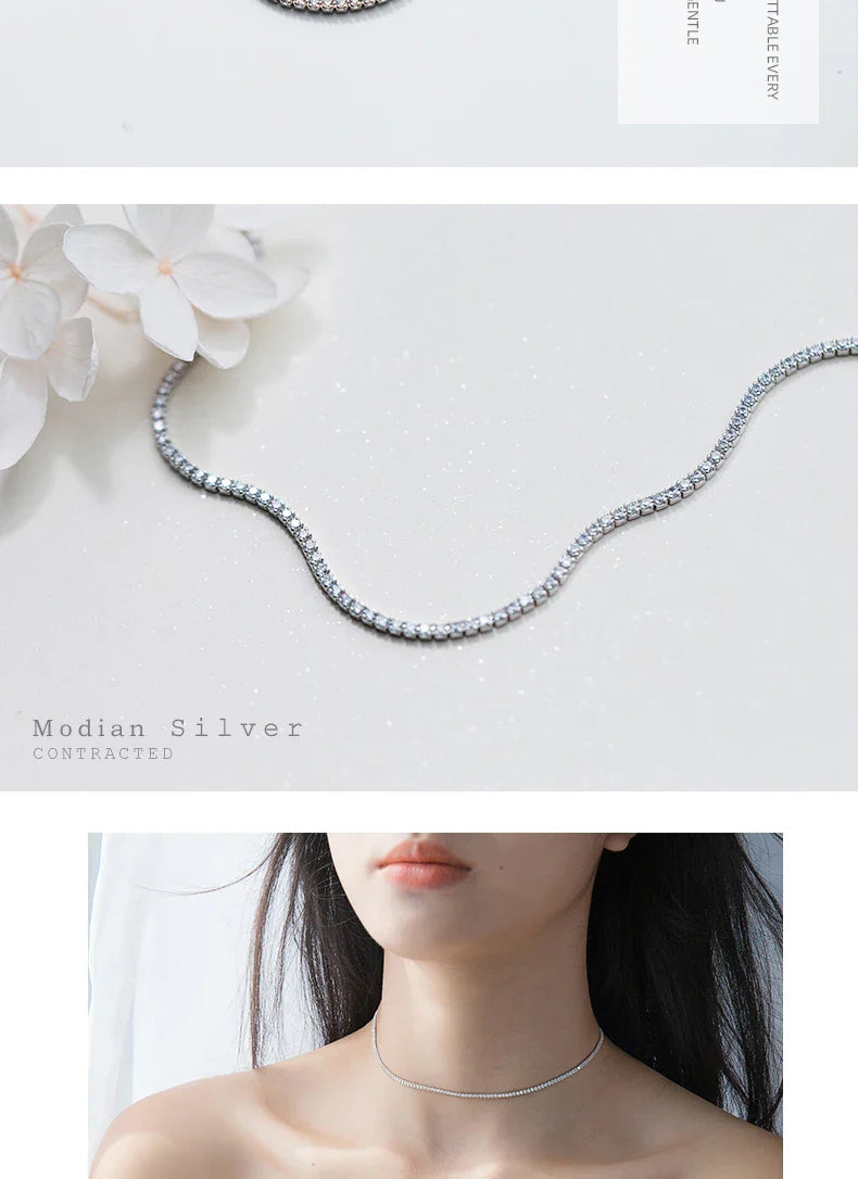 Genuien 925 Sterling Silver Dazzling Clear CZ Choker Necklace for Women Gift Adjustable Box Chain Original Fine Jewelry