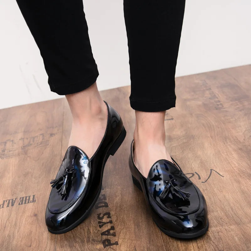 Men's Handmade Tassel Loafers – Genuine Leather Slip-On Dress Shoes for Formal Wear