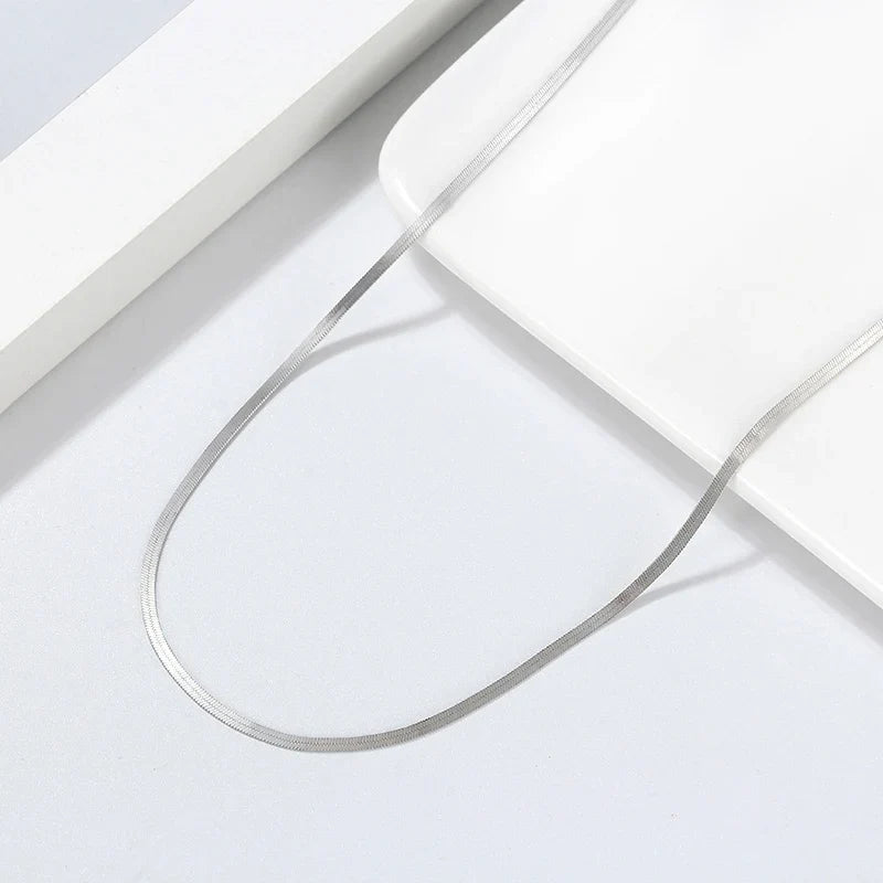 925 Sterling Silver 3mm Gold Flexible Flat Chain Herringbone Snake Chain Necklace for Women Neck Chain Jewelry SC35