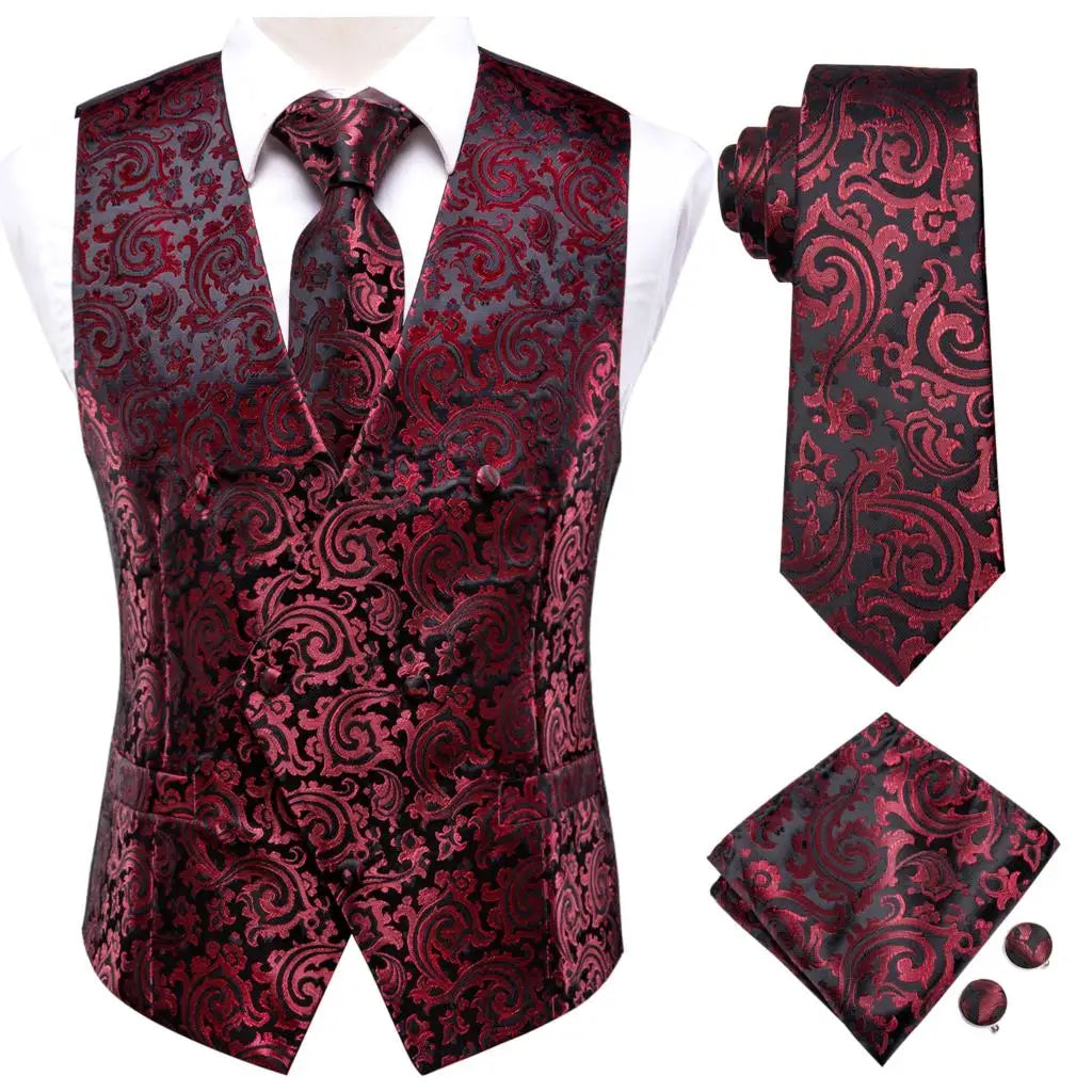 Fashion Silk Vest For Men Classic Gold Champane Yellow Waistcoat Jacket Tie Hankerchief Cufflinks Sets Dress Suit Wedding Hi-Tie