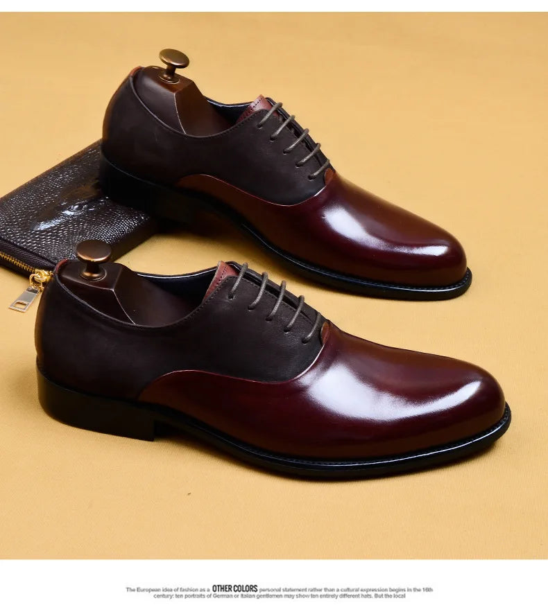 Genuine Cow Leather Brogue Wedding Business Men Casual Flats Vintage Handmade Oxford Shoes For Men Black Burgundy 2024