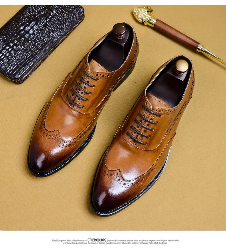 Full Grain Leather Men Retro Italian Design Men Brogues Genuine Leather Dress Shoes Handmade Wedding Shoes For Men