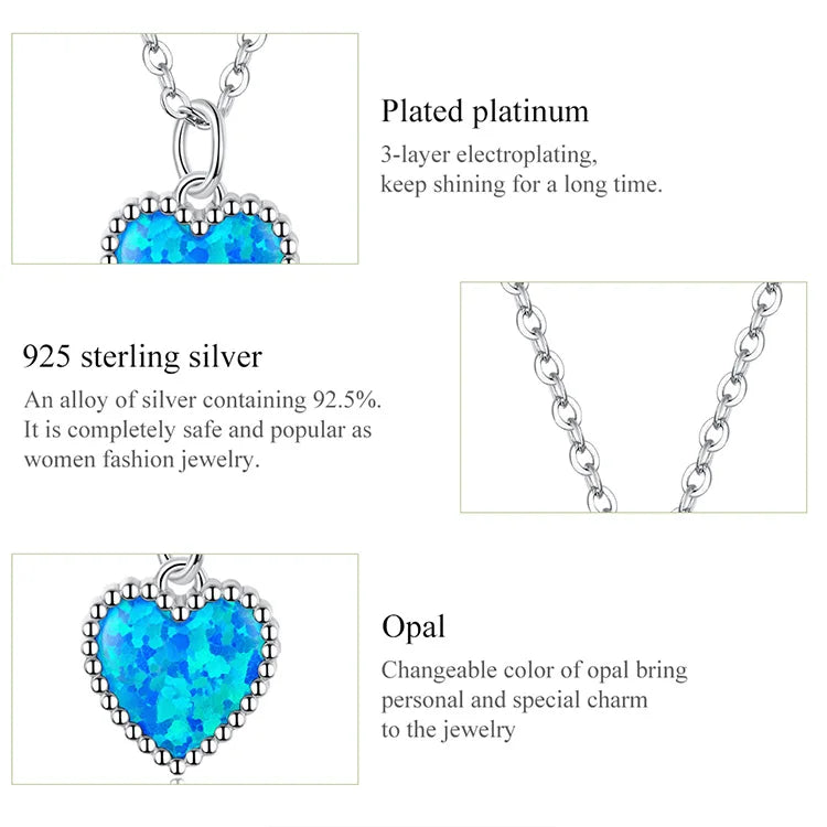 Deep Blue Heart Necklace for Women 925 Sterling Plated platinum Translucent opal Luxury Brand Jewelry 2020 Mode SCN413