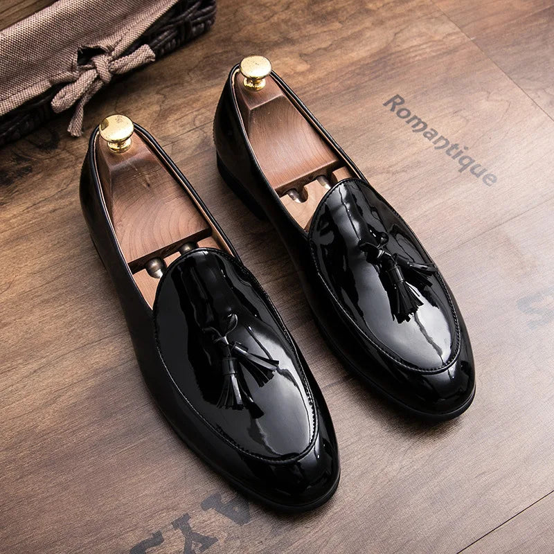 Men's Handmade Tassel Loafers – Genuine Leather Slip-On Dress Shoes for Formal Wear