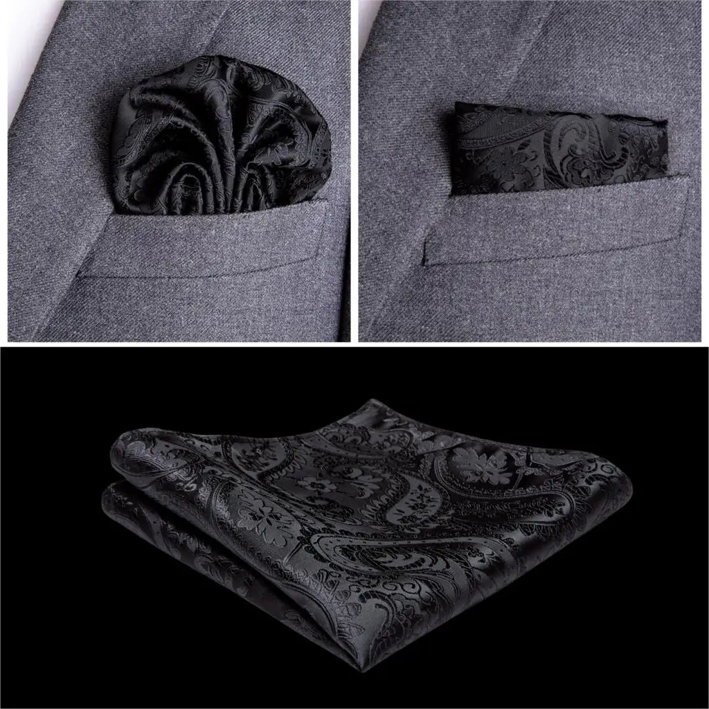 Classic Black Wedding Vest for Men Suit Vest Tie Ring Cufflinks Hanky Set for Party Formal Dress Business Casual Waistcoat