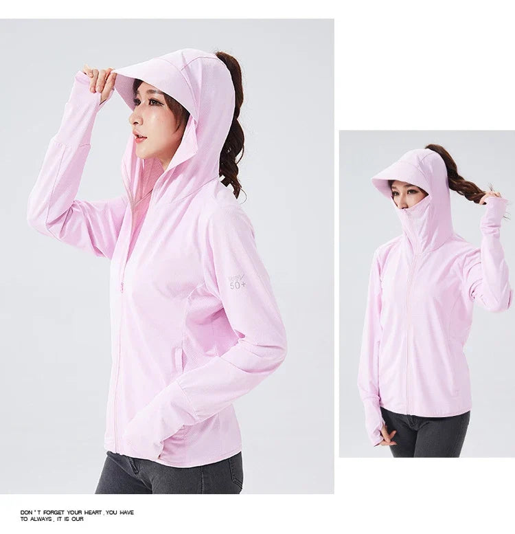 Long Sleeve Hoody Summer Women Sun UV Protection Quick Dry Clothing Men Hooded Jacket Thin Beach Sweatshirt
