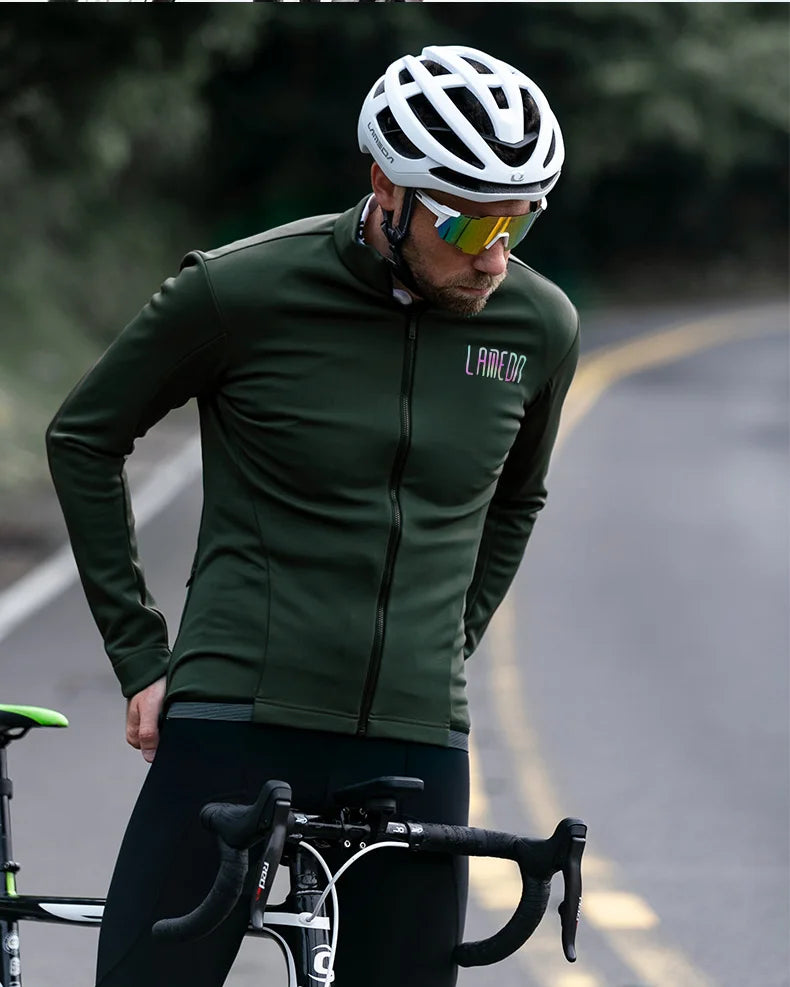 Winter Cycling Jacket for Men Windproof Fleece Men's Bike Jacket MTB Cycling Clothing Bicycle Coat Jackets with Pockets