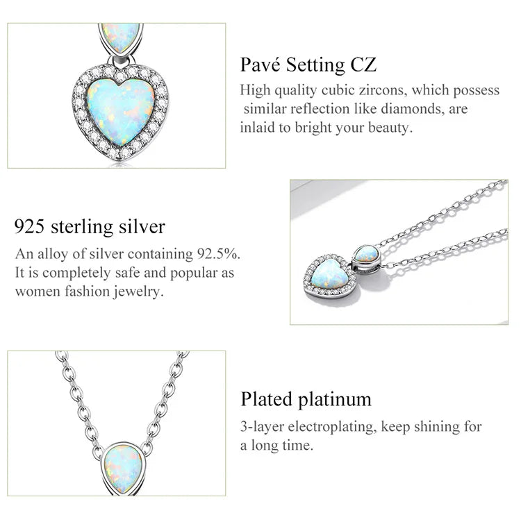 Genuine 100% 925 Sterling Silver Shining CZ Choker Necklace Heart-Shaped Pendant Chain Necklace for Women Fine Jewelry