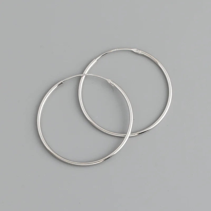 Genuine 925 Sterling Silver Fashion Korean Simple Hoop Earrings for Women Men Charming Chic Party Jewelry Accessories