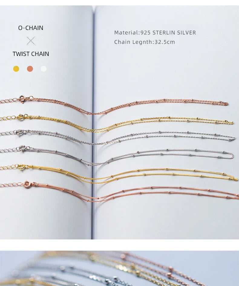 Simple 3 Color Choker Necklace for Women Gift Authentic 925 Sterling Silver Light Beads Naked Chain Fashion Fine Jewelry