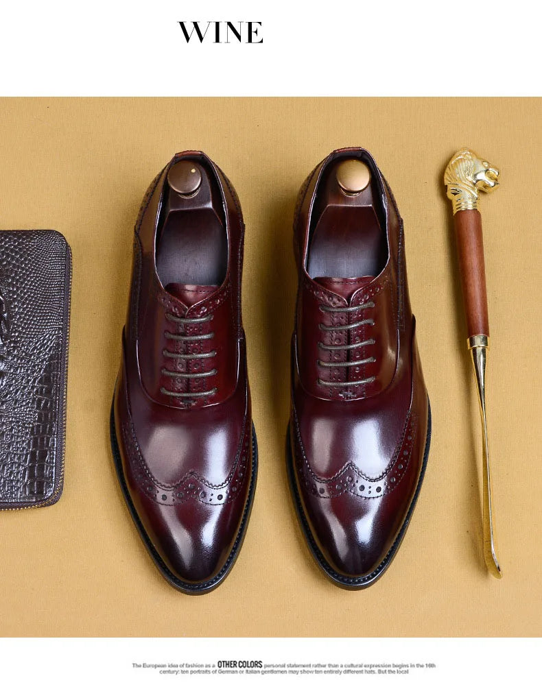 Full Grain Leather Men Retro Italian Design Men Brogues Genuine Leather Dress Shoes Handmade Wedding Shoes For Men