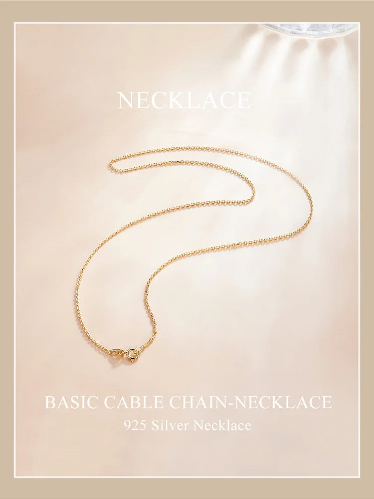 Classic Basic O-chain Solid 925 Sterling Silver Lobster Clasp Adjustable Necklace Box Cable Chain DIY Jewelry for Women