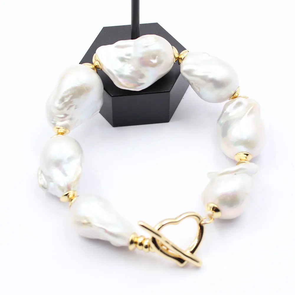 GG Natural Freshwater Cultured White Keshi Baroque Pearl Necklace Bracelet Earrings Sets For Women Lady Fashion