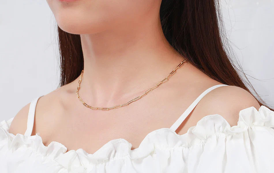 Genuine 925 Sterling Silver Paperclip Neck Chain 6/9.3/12mm Basic Link Chain Necklace for Men Women Jewelry SC39