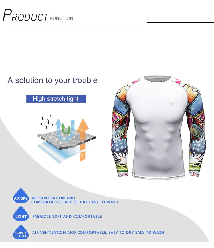 Cody Lundin Quikly Dye Mesh Men's Digital Printed Compression Rash Guard Gym Long Sleeve Jiu Jitsu Shirt Sportswear Swimming Top
