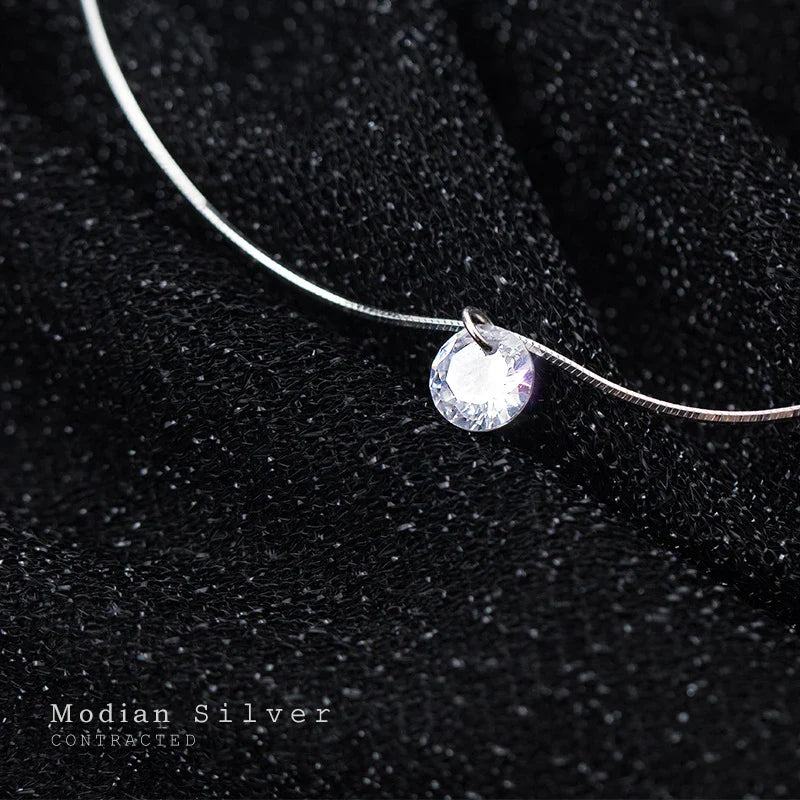 Pure 925 Sterling Silver Dazzling AAA Zircon Round Pendant Necklace for Women Fashion Choker Necklace Fine Jewelry