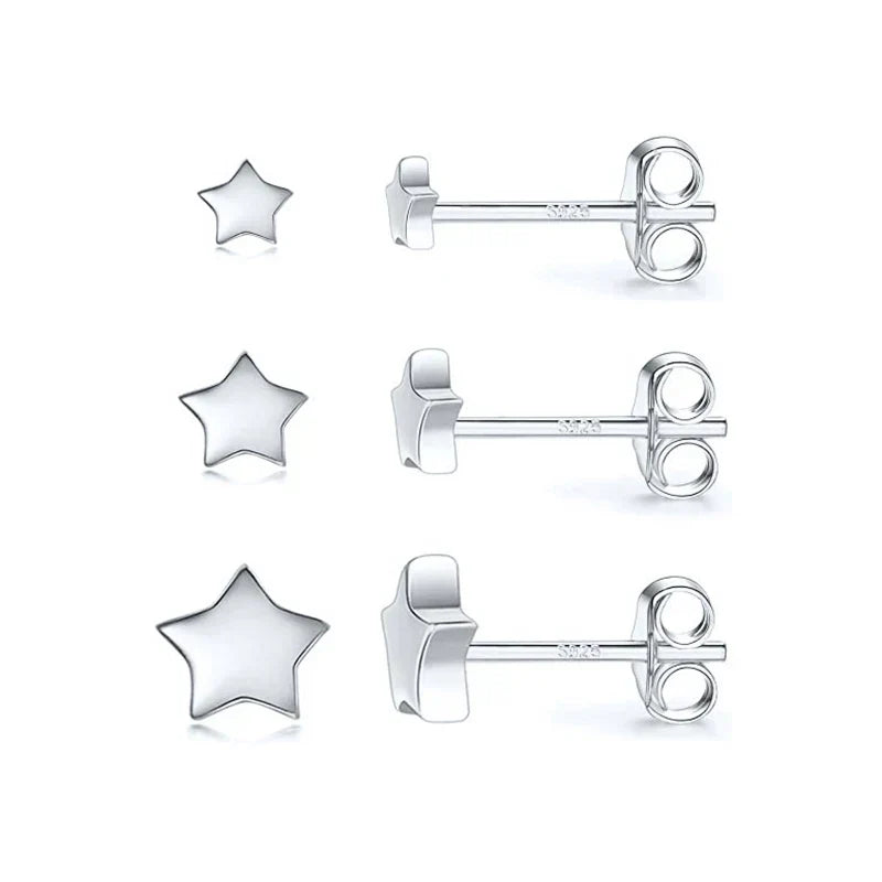 3pcs/set Bling Zircon Earring 925 Sterling Silver Cute Mini Heart Star Stud Earrings Ear Bone Earlobe Piercing Jewerly