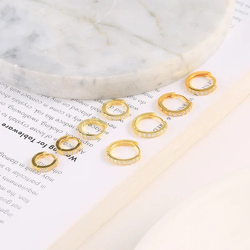 6/7/8/9mm Real 925 Sterling Silver Zircon Hoop Earrings for Women Huggie Earring Piercing Earings Jewelry Pendientes