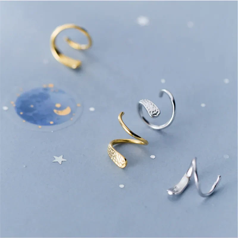 Genuine 925 Sterling Silver Jewelry Personality Minimalist Spiral Snakelike Ear Bones Ear Buckle Stud Earrings for Women