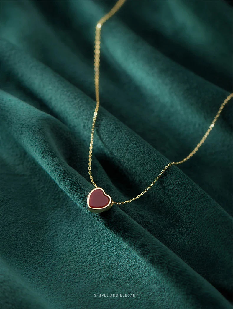 New Arrive 925 Sterling Silver Red Lovely Hearts Pendant Necklace for Women Gold Color Necklace Fine Jewelry Accessories