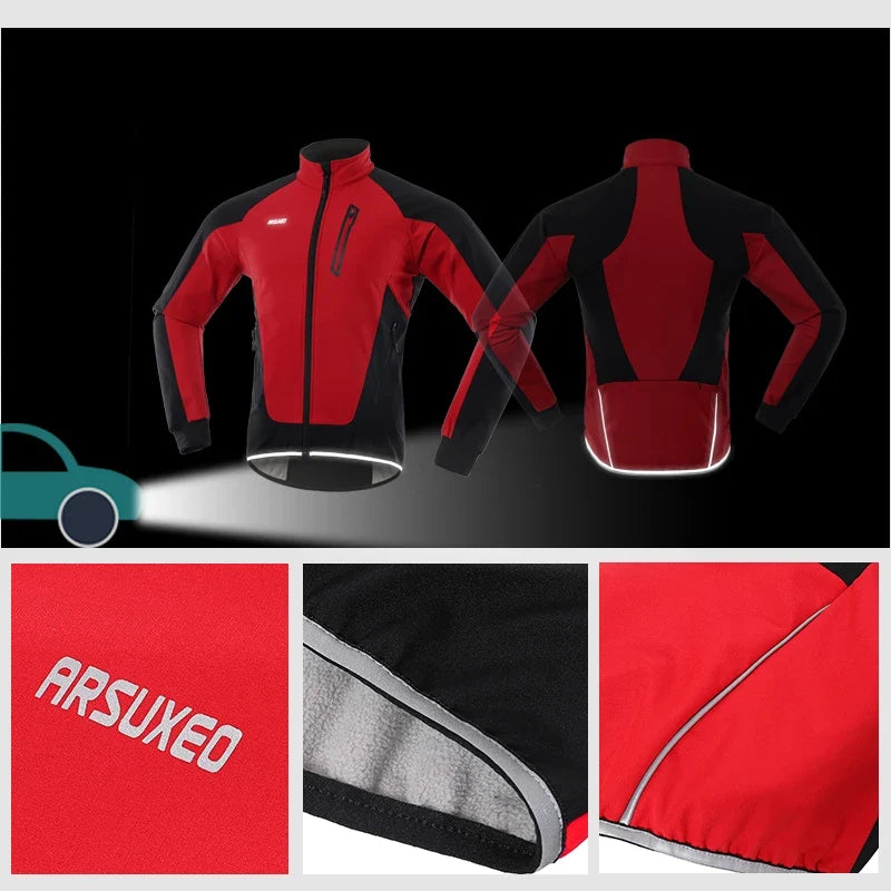 Men's Winter Cycling Jacket Thermal Fleece Warm Up Bicycle Clothing Windproof Waterproof Soft Shell Coat MTB Bike Jersey