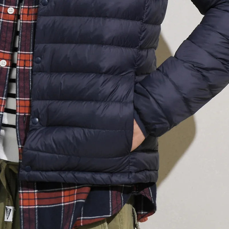 Matt Fabric Ultra Light Down Jacket Men V-neck Men's Down Jacket Slim Windproof Portable Lightweight Coat Warm Liner