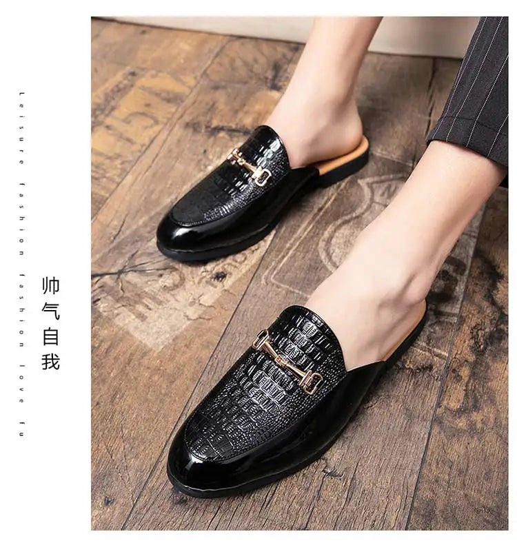 Italian Half Shoes For Men Leather Mens Casual Shoes Loafers Slippers Coiffeur Luxury Designer Man Slide Slipper Buty Meskie
