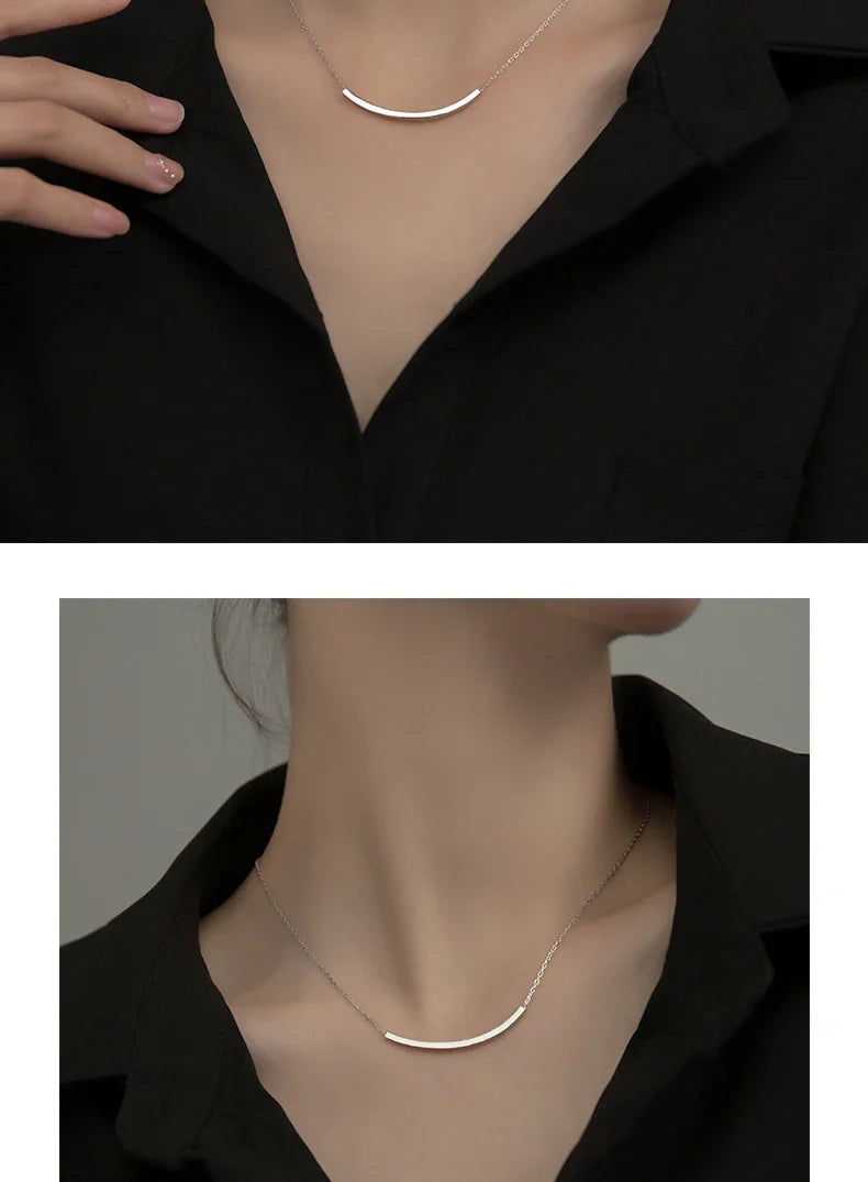 Silver Simple Geometric Female Necklaces 100% 925 Sterling Silver Classic Fashion Chain Necklaces For Women Girl Jewelry