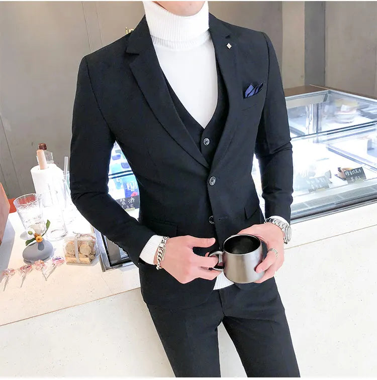 Blazer and Vest and Pants / Boutique Fashion Plaid Men's Casual Business Suit 3pcs Set Groom Wedding Dress Performance Costume
