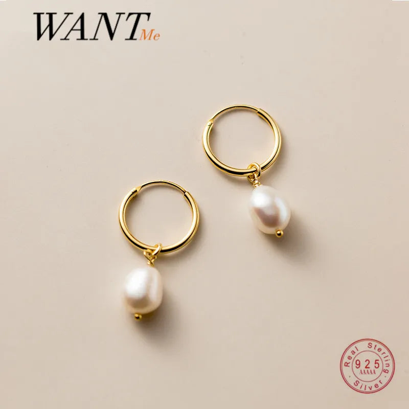 Genuine 925 Sterling Silver Natural Freshwater Baroque  Pearl Unusual Earrings for Women Chic Charming Goth Jewelry 2021