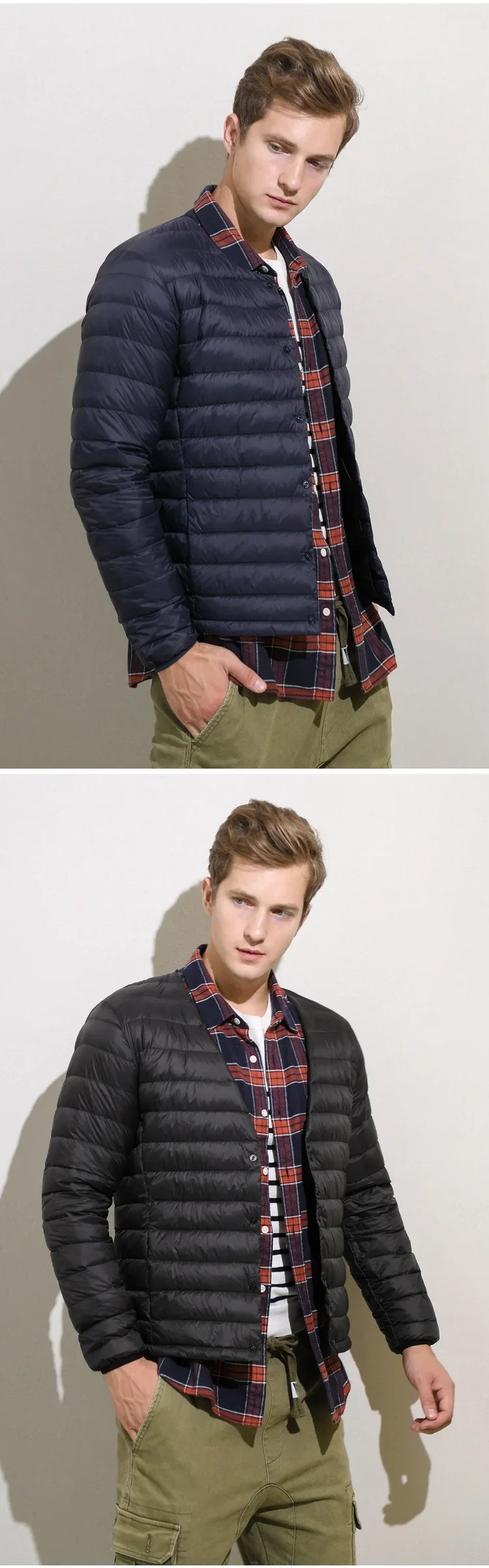 Matt Fabric Ultra Light Down Jacket Men V-neck Men's Down Jacket Slim Windproof Portable Lightweight Coat Warm Liner