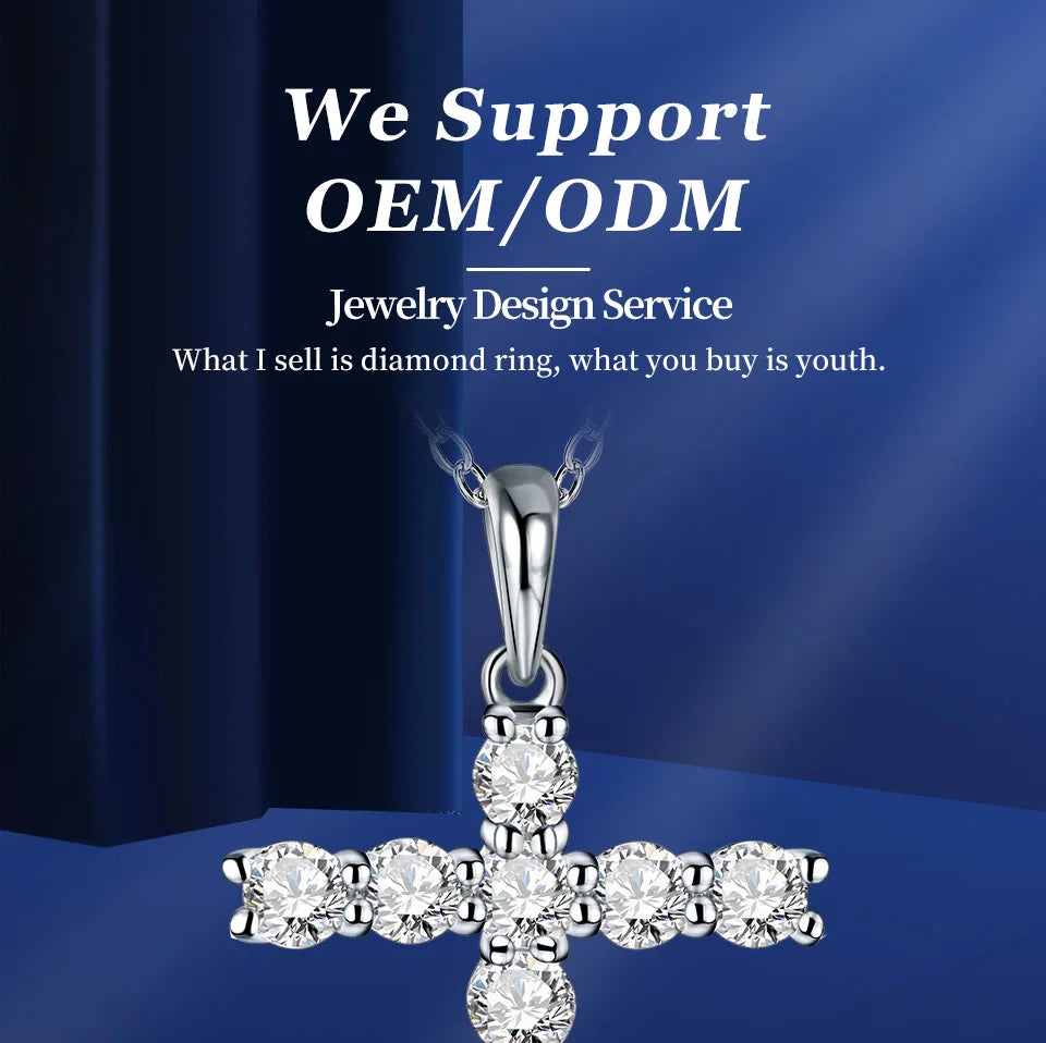 Handmade Cross Pendant Moissanite Solid Sterling 925 Silver Necklace For Women Luxury Jewelry for Engagement Christmas