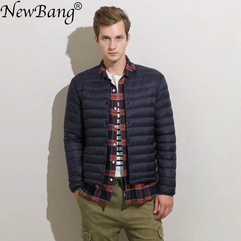 Matt Fabric Ultra Light Down Jacket Men V-neck Men's Down Jacket Slim Windproof Portable Lightweight Coat Warm Liner