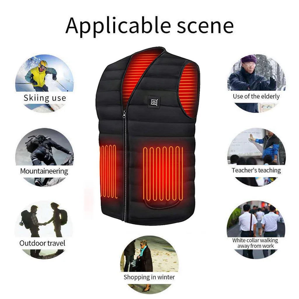 11 Area Heating Vest Men/Women Casual V-neck USB Heated Vest Smart Control Temperature Heating Jacket Cotton Coat Winter Hunting