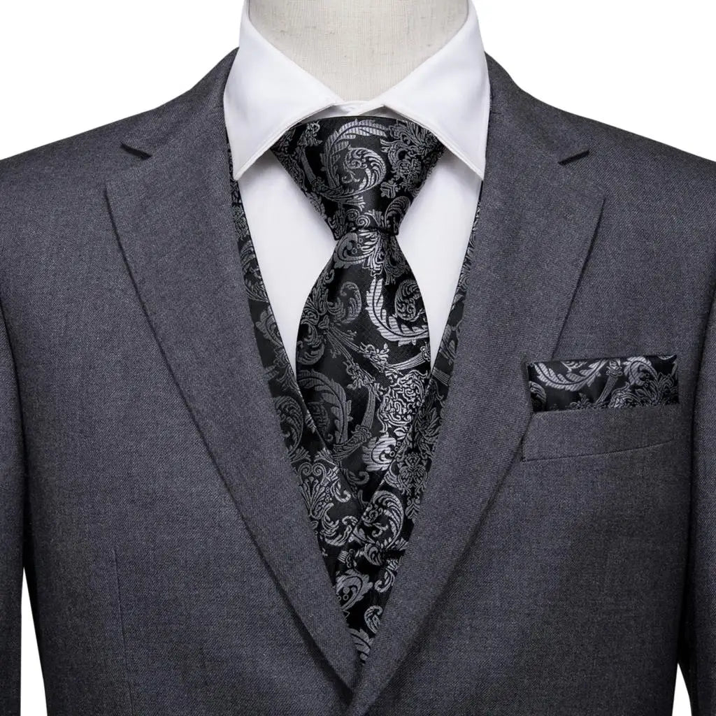 Fashion Silk Vest For Men Classic Gold Champane Yellow Waistcoat Jacket Tie Hankerchief Cufflinks Sets Dress Suit Wedding Hi-Tie